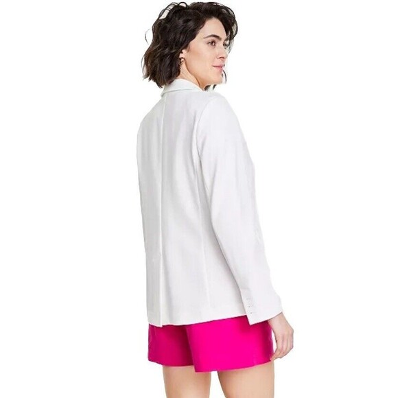 On 34th White Blazer Longline Stretch Knit One Button Unlined Size Large - Picture 2 of 13